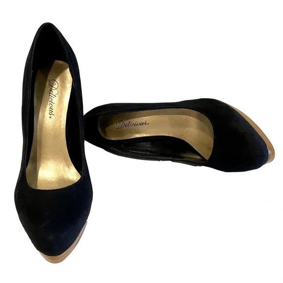 NWOTB - Delicious Sexy Black Suede Platform Pumps Size 8.5 - Picture 5 of 9